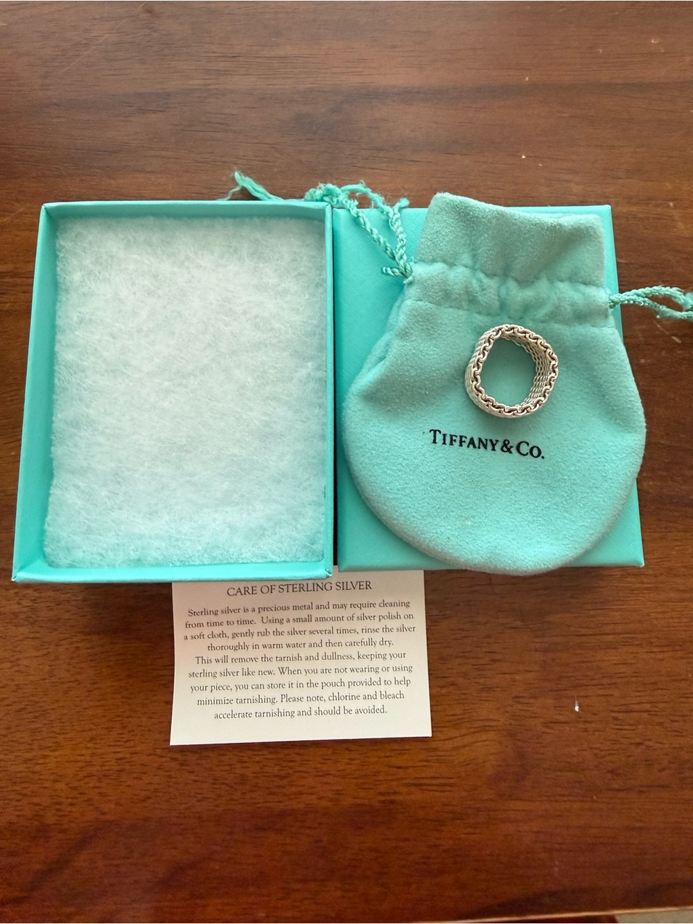 Tiffany & Co. Sterling Silver Braided Rope Ring with Signature Blue Pouch